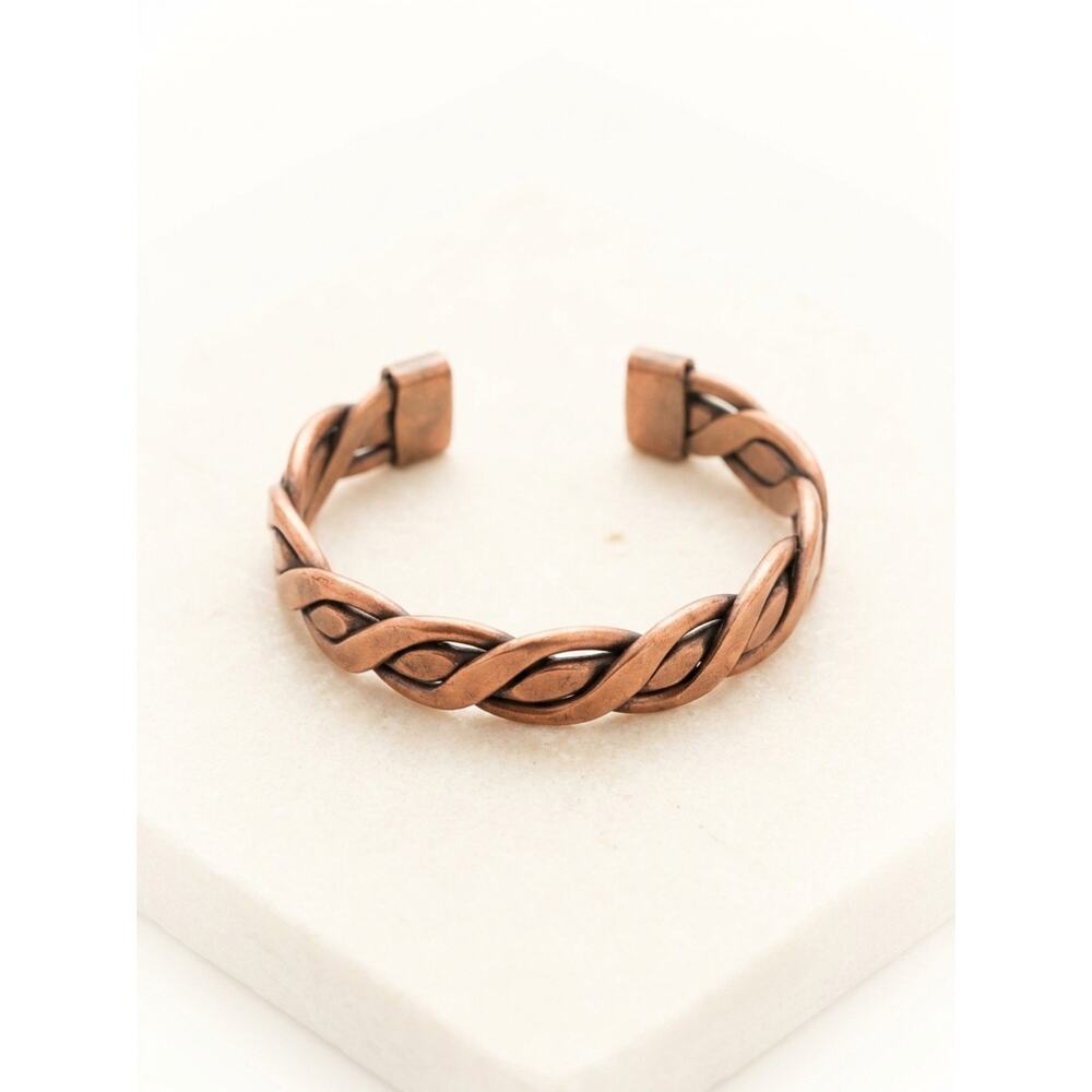 Vintage 1970s Copper Cuff Bracelet Twisted Braided Statement 62g Unisex